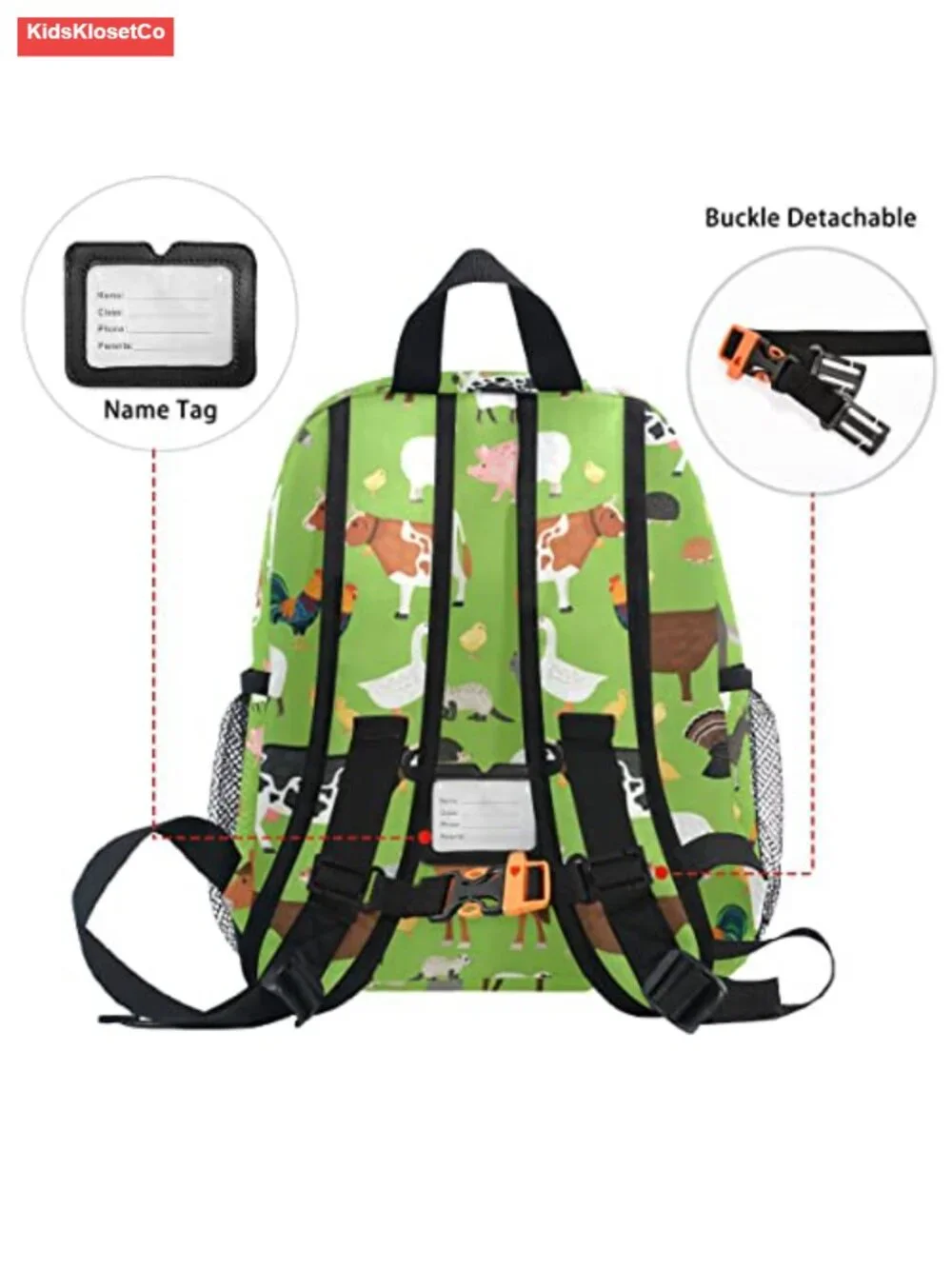 Toddler Farm Animal Backpack with Safety Whistle for School Daycare